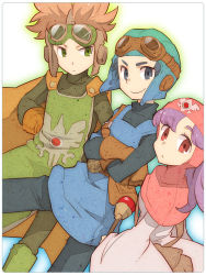 Rule 34 | 1girl, blonde hair, breasts, closed mouth, commentary, curly hair, dragon quest, dragon quest ii, dress, goggles, hood, inuinui, long hair, long sleeves, looking at viewer, multiple boys, prince of lorasia, prince of samantoria, princess of moonbrook, purple hair, robe, short hair, smile, standing, white dress, white robe
