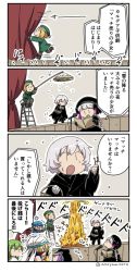Rule 34 | 10s, 1other, 2boys, 4girls, 4koma, :d, anger vein, animal ears, animal hood, arabian clothes, asaya minoru, bandaged hand, bandages, basket, beret, black bow, black cloak, black gloves, black hat, blonde hair, blue hair, blue vest, boots, bow, braid, brown footwear, brown gloves, brown legwear, chalice, cloak, closed eyes, closed mouth, comic, commentary request, cup, enkidu (fate), facial scar, facing away, fate/extra, fate/extra ccc, fate/grand order, fate/strange fake, fate (series), fingerless gloves, gate of babylon (fate), gilgamesh, gilgamesh (caster) (fate), gilgamesh (fate), gloves, gold, green hair, green hat, green jacket, hans christian andersen (fate), hat, hat bow, holding, holding basket, hood, hood up, jack the ripper (fate/apocrypha), jacket, ladder, little match girl, long hair, long sleeves, low twintails, matches, medusa (fate), medusa (lancer) (fate), medusa (rider) (fate), multiple boys, multiple girls, nursery rhyme (fate), open mouth, pantyhose, paul bunyan (fate), purple hair, rider, scar, scar across eye, scar on cheek, scar on face, short hair, silver hair, single glove, sitting, smile, speed lines, stage, translation request, trembling, twin braids, twintails, twitter username, very long hair, vest