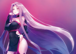 Rule 34 | blush, boots, collar, commentary request, dress, facial mark, fate/grand order, fate/stay night, fate (series), forehead mark, highres, hip vent, long hair, medusa (fate), medusa (rider) (fate), medusa (rider) (third ascension) (fate), purple hair, sleeveless, strapless, strapless dress, taishi (picchiridou), thigh boots, thighhighs, very long hair