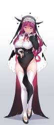 Rule 34 | 1girl, absurdres, black footwear, blush, breasts, cleavage, cleavage cutout, clothing cutout, covered navel, groin tendon, hand on own face, heterochromia, highres, hololive, hololive english, horns, irys (hololive), large breasts, looking at viewer, namiorii, nun, red hair, thighhighs, virtual youtuber, white thighhighs