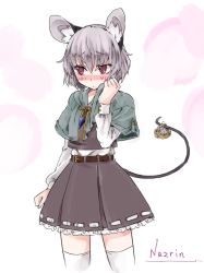 Rule 34 | 1girl, akagashi hagane, animal ears, bad id, bad pixiv id, blush, character name, grey hair, mouse (animal), mouse ears, nazrin, short hair, solo, thighhighs, touhou, white thighhighs