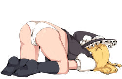 Rule 34 | 1girl, all fours, ass, blonde hair, braid, faceplant, female focus, hat, kirisame marisa, magukappu, panties, simple background, socks, solo, top-down bottom-up, touhou, underwear, white background, witch hat