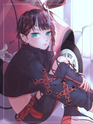 Rule 34 | 1girl, black footwear, black hair, black jacket, black nails, black pants, blue eyes, blush, car, chain, closed mouth, commentary, cropped jacket, cross-laced pants, demon girl, demon horns, demon tail, ear chain, ear piercing, english commentary, expressionless, foot out of frame, highres, horns, ibispaint (medium), jacket, looking at viewer, looking to the side, motor vehicle, multicolored hair, nail polish, nanashi inc., open clothes, open jacket, pants, piercing, pointy ears, red hair, red pants, ryugasaki rene, ryugasaki rene (1st costume), shoes, short hair, sneakers, solo, sugar lyric, tail, textless version, two-tone hair, two-tone pants, virtual youtuber, za illust, zipper