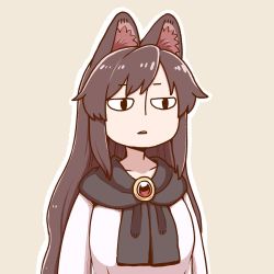 Rule 34 | 1girl, animal ear fluff, animal ears, black scarf, blouse, grey background, imaizumi kagerou, jitome, outline, parted bangs, poronegi, scarf, shirt, simple background, solo, touhou, upper body, white outline, white shirt, wolf ears