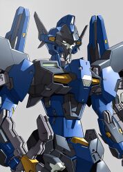 arms_at_sides asaba_naoto commentary grey_background highres holding holding_sword holding_weapon mecha mecha_focus no_humans raftclans robot science_fiction simple_background solo super_robot_wars super_robot_wars_judgement sword upper_body weapon white_eyes