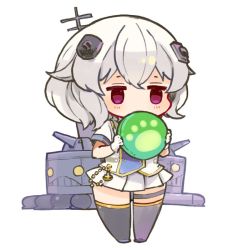 Rule 34 | 1girl, azur lane, backpack, bag, book, bulldog (azur lane), character request, closed mouth, full body, gloves, hair ornament, looking at viewer, miniskirt, mota, pleated skirt, red eyes, short hair, simple background, skirt, solo, thighhighs, white background, white gloves, white hair