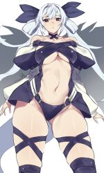 Rule 34 | 1girl, alternate color, angel wings, bare shoulders, belt, black choker, black panties, black ribbon, black thighhighs, breasts, choker, collarbone, dated, detached sleeves, dizzy (guilty gear), feathered wings, gluteal fold, groin, guilty gear, guilty gear x, guilty gear xx, hair between eyes, hair ribbon, hair rings, highres, kuma (jk0073), large breasts, long hair, long sleeves, midriff, monster girl, navel, off shoulder, open mouth, panties, puffy long sleeves, puffy sleeves, red eyes, ribbon, sideboob, sidelocks, signature, simple background, skindentation, solo, stomach, tail, thick thighs, thigh gap, thighhighs, thighs, twintails, underboob, underwear, white background, white hair, wings