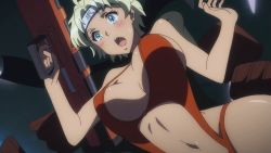 Rule 34 | 1girl, animated, animated gif, blonde hair, bouncing breasts, breasts, cleavage, dark skin, emily orange, headband, kandagawa jet girls, large breasts, navel, one-piece swimsuit, open mouth, short hair, swimsuit