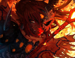 Rule 34 | 1boy, fire, ganondorf, image sample, long hair, male focus, mask, nintendo, red hair, skull mask, smile, solo, the legend of zelda, the legend of zelda: breath of the wild, yellow eyes, aged down