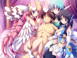 Rule 34 | 1boy, 4girls, animal ears, ass, blush, breasts, cleavage, covering privates, group sex, harem, mizunezumi, multiple girls, otome renshin prister, robot ears, smile