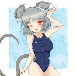 Rule 34 | 1girl, absurdres, animal ears, female focus, grey hair, highres, himenomikan, mouse ears, mouse tail, nazrin, one-piece swimsuit, red eyes, solo, swimsuit, tail, touhou