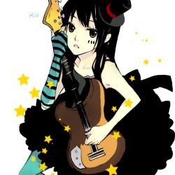 Rule 34 | 00s, 1girl, akiyama mio, bad id, bad pixiv id, bass guitar, black hair, blue pantyhose, blunt bangs, don&#039;t say &quot;lazy&quot;, facepaint, gothic lolita, hat, hime cut, instrument, k-on!, lolita fashion, lowres, mig (36th underground), mini hat, mini top hat, pantyhose, solo, striped, top hat