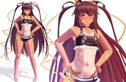 Rule 34 | 1girl, 3d, :3, action taimanin, animal ears, animal print, arm support, artist request, ass, bare legs, bare shoulders, barefoot, bikini, black bikini, blush, breasts, brown eyes, brown hair, cat ears, cat print, fake animal ears, full body, hair ribbon, hands on own hips, highres, long hair, looking at viewer, mizuki yukikaze, multiple views, official alternate costume, ribbon, simple background, small breasts, swimsuit, taimanin (series), taimanin yukikaze, tan, tanline, toes, very long hair