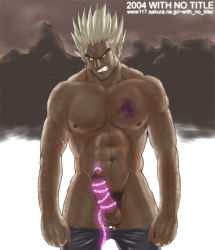 Rule 34 | 1boy, blonde hair, bruise, censored, chain, erection, hunter x hunter, male focus, muscular, nikku (with no title), penis, solo focus, sweat, tagme, teeth, uvogin
