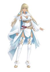 Rule 34 | 1girl, absurdres, alternate costume, blonde hair, boots, breasts, cape, cleavage, commission, commissioner upload, dark-skinned female, dark skin, dress, female focus, fire emblem, fire emblem: the binding blade, full body, highres, igrene (fire emblem), large breasts, long hair, looking at viewer, matching hair/eyes, moja (rainpoow), mole, mole under eye, nintendo, non-web source, solo, standing, thigh boots, thighhighs, thighs, white thighhighs, yellow eyes