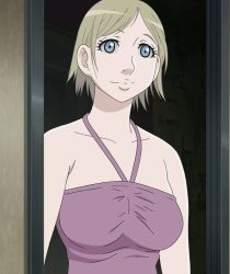 Rule 34 | 1girl, angela burton, blue eyes, breasts, genshiken, highres, screencap, solo, standing, stitched, third-party edit