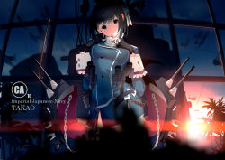 Rule 34 | 10s, 1girl, bad id, bad pixiv id, black gloves, black hair, black thighhighs, breasts, bthx, chain, gloves, hat, kantai collection, large breasts, looking at viewer, military, military uniform, personification, red eyes, short hair, solo, sunlight, takao (kancolle), thighhighs, uniform, window