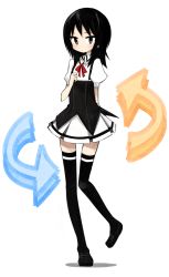 Rule 34 | 1girl, arm behind back, arrow (projectile), bad id, bad pixiv id, black eyes, black hair, black thighhighs, blush, highres, loafers, long hair, morina nao, original, ribbon, shoes, skirt, solo, sweatdrop, thighhighs