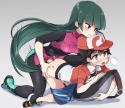 Rule 34 | 1boy, 1girl, ahegao, all fours, anal, ass, ass grab, bag, black bodysuit, black hair, black shirt, black shorts, blue shorts, blunt bangs, bodysuit, boots, bright pupils, chase (pokemon), clothes pull, commission, creatures (company), cropped jacket, crying, crying with eyes open, drooling, futa with male, futanari, game freak, grabbing, green footwear, grey background, hair between eyes, hand on another&#039;s face, heart, heart-shaped pupils, holding, holding bag, jacket, leftporygon, long hair, lower teeth only, male penetrated, mouth drool, multicolored clothes, multicolored jacket, nintendo, open clothes, open jacket, open mouth, pegging, penis, pokemon, pokemon lgpe, red eyes, red jacket, red skirt, sabrina (pokemon), saliva, sex, sex from behind, shirt, shoes, short hair, short sleeves, shorts, shorts pull, side slit, simple background, skeb commission, skirt, sleeveless, sleeveless jacket, smile, steam, sweat, sweatdrop, symbol-shaped pupils, tears, teeth, tongue, turtleneck, turtleneck jacket, white jacket, white pupils