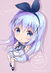 Rule 34 | 1girl, :o, amedamacon, apron, big head, blue bow, blue eyes, blue footwear, blue hair, blue hairband, blue ribbon, blue skirt, blue vest, bow, character name, chibi, commentary request, copyright name, finger to mouth, full body, gochuumon wa usagi desu ka?, hair between eyes, hair ornament, hair ribbon, hairband, hands up, heart, kafuu chino, kneehighs, long hair, parted lips, ribbon, shadow, shoes, skirt, socks, solo, striped bow, striped clothes, striped skirt, twitter username, vertical-striped clothes, vertical-striped skirt, very long hair, vest, waist apron, white apron, white socks, wrist cuffs, x hair ornament