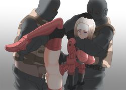 Rule 34 | 1girl, 2boys, assisted rape, bdsm, blonde hair, bondage, boots, bound, bound arms, breasts, clitoris, cum, cum in pussy, hand on another&#039;s head, hetero, karpass, konami, leg lift, metal gear (series), metal gear acid, metal gear acid 2, multiple boys, penis, purple eyes, pussy, rape, restrained, sex, thigh boots, thighhighs, uncensored, vaginal, venus (mga)