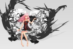 Rule 34 | 10s, 1girl, bad id, bad pixiv id, bare shoulders, barefoot, cancell, dress, guilty crown, hair ornament, hairclip, long hair, pink hair, red eyes, solo, twintails, yuzuriha inori