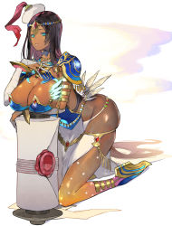 Rule 34 | 1girl, bad id, bad pixiv id, black hair, blue eyes, bracelet, breasts, circlet, cleavage, curvy, dark skin, dark-skinned female, fate/grand order, fate (series), groin, highres, jewelry, large breasts, light smile, lips, long hair, looking at viewer, necklace, nozaki tsubata, platform footwear, scheherazade (fate), scroll, skindentation, solo, thick thighs, thighs, wide hips