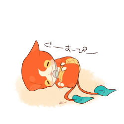 Rule 34 | 10s, artist name, cat, chiyoko (oman1229), closed eyes, flame-tipped tail, haramaki, jibanyan, multiple tails, no humans, solo, tail, two tails, white background, traditional youkai, youkai watch