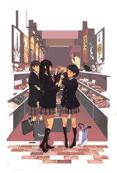 Rule 34 | 3girls, black hair, cat, multiple girls, original, purimari, school uniform