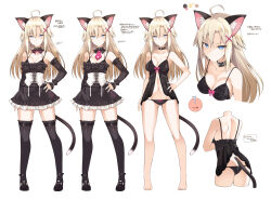 Rule 34 | 1girl, ahoge, angry, animal ears, apron, ass, babydoll, back, bare arms, bare shoulders, barefoot, belt, bikini, black bra, black dress, black footwear, black panties, black thighhighs, blonde catgirl (ohta yuichi), blonde hair, blue eyes, bow, bow panties, bra, breasts, cat ears, cat tail, character sheet, cleavage, collar, collarbone, detached collar, detached sleeves, dress, feet, full body, gothic lolita, hair ornament, hand on own hip, lingerie, lolita fashion, long hair, medium breasts, model sheet, multiple views, navel, necktie, ohta yuichi, original, panties, partially translated, pink bow, serious, shoes, short dress, skirt, standing, swimsuit, tail, thighhighs, translation request, un9man, underwear, variations, white background, x hair ornament