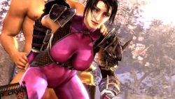 Rule 34 | 1boy, 1girl, 3d, animated, animated gif, armor, black hair, bodysuit, bouncing breasts, breasts, clothed female nude male, clothed sex, doggystyle, happy, hetero, long hair, ninja, nude, pockyin, ponytail, sex, sex from behind, skin tight, soul calibur, soulcalibur, soulcalibur iv, source filmmaker (medium), spandex, taki (soulcalibur), thick thighs, thighs, uncensored
