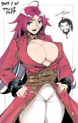 Rule 34 | 10s, 1boy, 1girl, 2017, breasts, cleavage, dated, edward teach (fate), fate/extra, fate/grand order, fate (series), francis drake (fate), hands on own hips, huge breasts, kamaboko (ossann0125), long hair, pink hair, scarf, thighs