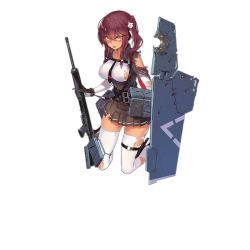 Rule 34 | 1girl, ballistic shield, belt buckle, boots, breasts, buckle, choke (weapon), dark-skinned female, dark skin, diverter choke, extended barrel, full body, girls&#039; frontline, gloves, gun, hand on own chest, hat, holding, impossible clothes, kneeling, large breasts, long hair, looking at viewer, nightmaremk2, no headwear, official art, personification, purple hair, saiga-12, saiga-12 (girls&#039; frontline), shield, shield module, shotgun, skirt, solo, thighhighs, torn clothes, torn thighhighs, transparent background, twintails, weapon, white thighhighs, yellow eyes