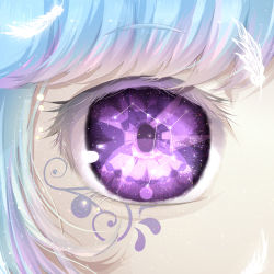 Rule 34 | androgynous, aqua hair, bad id, bad pixiv id, blue hair, close-up, constellation, eye focus, eye reflection, eyelashes, facial tattoo, feathers, gender request, light particles, looking at viewer, meiya (dia douya), multicolored hair, original, pale skin, purple eyes, purple hair, reflection, solo, tattoo, two-tone hair