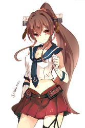 Rule 34 | 10s, 1girl, bad id, bad twitter id, brown eyes, brown hair, cis (carcharias), cosplay, kantai collection, long hair, ponytail, skirt, solo, yahagi (kancolle), yahagi (kancolle) (cosplay), yamato (kancolle)