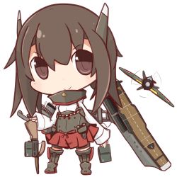 Rule 34 | 10s, 1girl, aircraft, airplane, brown eyes, brown hair, chibi, hair between eyes, headband, highres, kantai collection, looking at viewer, machinery, nuu (nu-nyu), short hair, simple background, smile, solo, taihou (kancolle), white background