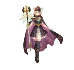 Rule 34 | 1girl, absurdres, blonde hair, boots, cape, closed mouth, commentary, dress, fingerless gloves, fire emblem, fire emblem: genealogy of the holy war, fire emblem heroes, full body, gloves, green eyes, hat, highres, holding, knee boots, konfuzikokon, layered skirt, looking at viewer, nanna (fire emblem), nintendo, official art, short dress, short hair, short sleeves, simple background, skirt, smile, solo, staff, standing, thighhighs, white background, zettai ryouiki