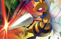 Rule 34 | beedrill, cloud, creature, creatures (company), flying, game freak, gen 1 pokemon, iribi you, motion lines, nintendo, no humans, official art, outdoors, pink eyes, pokemon, pokemon (creature), pokemon tcg, sky, solo, sparkle, third-party source, twilight