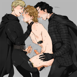 Rule 34 | anakin skywalker, ben solo, blonde hair, erection, father and son, grandfather and grandson, group sex, highres, incest, kylo ren, luke skywalker, male focus, star wars, tagme, threesome, yaoi