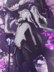 Rule 34 | 10s, 1girl, bodysuit, cape, gloves, glowing, glowing eyes, kantai collection, kowiru, long hair, looking at viewer, monster, pale skin, silver hair, solo, teeth, wo-class aircraft carrier