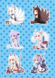 Rule 34 | 6+girls, :d, :o, ahenn, ahoge, akagi (azur lane), animal ear fluff, animal ears, ayanami (azur lane), azur lane, bare arms, bare shoulders, black bow, black footwear, black kimono, black ribbon, black socks, blue background, blue eyes, blue footwear, blue sailor collar, blue skirt, blush, boots, bow, brown hair, camisole, closed mouth, commentary request, criss-cross halter, crown, dress, fox ears, fox girl, fox mask, fox tail, green eyes, hair between eyes, hair bun, hair ornament, hair ribbon, hairband, halterneck, headgear, high ponytail, highres, holding, holding sword, holding weapon, jacket, japanese clothes, javelin (azur lane), kaga (azur lane), kimono, kitsune, kneehighs, laffey (azur lane), long hair, long sleeves, mask, mask on head, mini crown, multiple girls, hugging object, off shoulder, one side up, open mouth, pantyhose, parted lips, pink jacket, plaid, plaid skirt, pleated skirt, polka dot, polka dot background, purple eyes, purple hair, purple skirt, rabbit ears, red eyes, red hairband, red skirt, ribbon, sailor collar, school uniform, serafuku, shirt, shoe soles, shoes, short hair, side bun, single hair bun, single side bun, sitting, skirt, sleeveless, sleeveless shirt, smile, socks, stuffed animal, stuffed toy, stuffed winged unicorn, sword, tail, thighhighs, torpedo, torpedo tubes, unicorn (azur lane), very long hair, weapon, white camisole, white dress, white hair, white kimono, white legwear, white shirt, wide sleeves