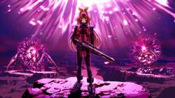 Rule 34 | 1boy, alien, beta (muv-luv), cosplay, explosion, fortified suit, gun, hair ribbon, highres, holding, holding gun, holding weapon, indie virtual youtuber, kagami sumika, kagami sumika (cosplay), long hair, looking at viewer, male focus, mass effect (series), mass effect 3, mecha, muv-luv, muv-luv alternative, orange ribbon, pilot suit, popgun (22882502), reaper (mass effect), red hair, ribbon, rifle, robot, science fiction, sniper rifle, standing, trap, vidya (vtuber), virtual youtuber, weapon