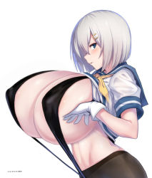 Rule 34 | 10s, 1girl, bikini, blue eyes, blush, breasts, covered erect nipples, gigantic breasts, hamakaze (kancolle), kantai collection, looking at viewer, silver hair, slingshot swimsuit, solo, strap gap, swimsuit, tagme, white background