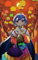 Rule 34 | 1girl, absurdres, bag, blue eyes, blue hair, cape, earrings, highres, jewelry, multicolored clothes, neruzou, rainbow, short hair, solo, tenkyuu chimata, touhou, unconnected marketeers