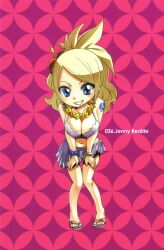 Rule 34 | 1girl, bikini, blonde hair, blue eyes, breasts, chibi, cleavage, fairy tail, highres, jenny realight, large breasts, long hair, looking at viewer, smile, solo, swimsuit