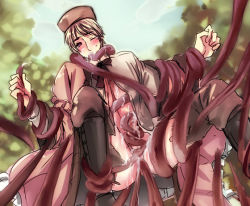 Rule 34 | 1boy, anal, axis powers hetalia, male focus, male penetrated, nature, outdoors, penis, plant, russia (hetalia), sky, solo, tentaclejob, tentacles, tentacles on male, undressing