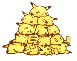 Rule 34 | gen 1 pokemon, no humans, pikachu, pokemon, pokemon (creature), sleeping, too many, too many pikachu, usano (kagasimm)