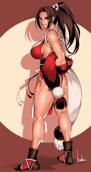 Rule 34 | 1girl, ass, ass focus, bowalia, breasts, fatal fury, highres, huge ass, large breasts, ponytail, shiranui mai, solo