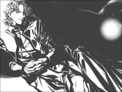 Rule 34 | 1boy, cassock, cheekbones, cross, cross necklace, fate/stay night, fate (series), greyscale, jewelry, kotomine kirei, male focus, monochrome, necklace, own hands clasped, own hands together, shaliva