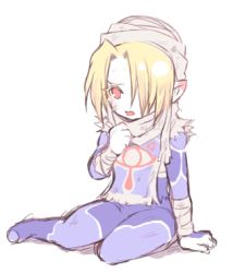 Rule 34 | 1girl, androgynous, bandages, blonde hair, blush, braid, chibi, long hair, lowres, mask, nintendo, pointy ears, red eyes, reverse trap, sheik, solo, surcoat, the legend of zelda, the legend of zelda: ocarina of time